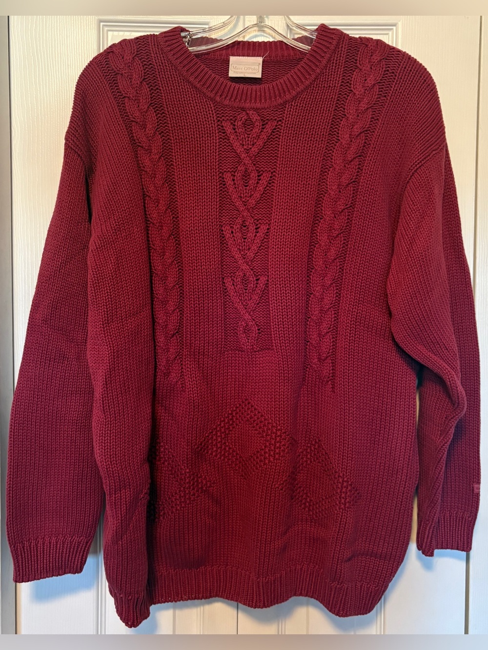 Vintage 80s Marc O'Polo Cable Knit Crewneck Sweater Berry Pink Red Large L